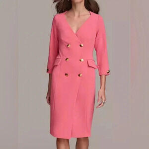 Elegant Pink Double-Breasted Dress